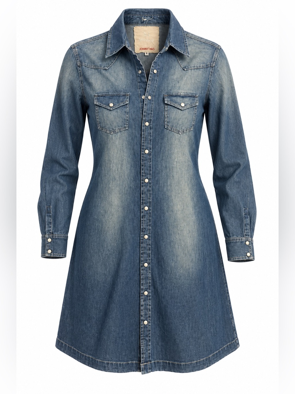 Johnny Was 3J Workshop Denim Shirt Dress Women Small Blue Boho Western Snap - Picture 1 of 9
